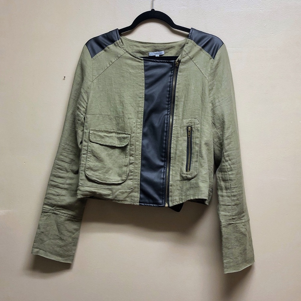 Olive & Black Leather Moto Jacket